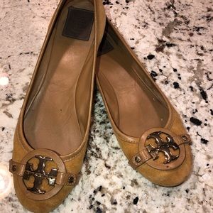 Tory Burch brown suede flats with leather